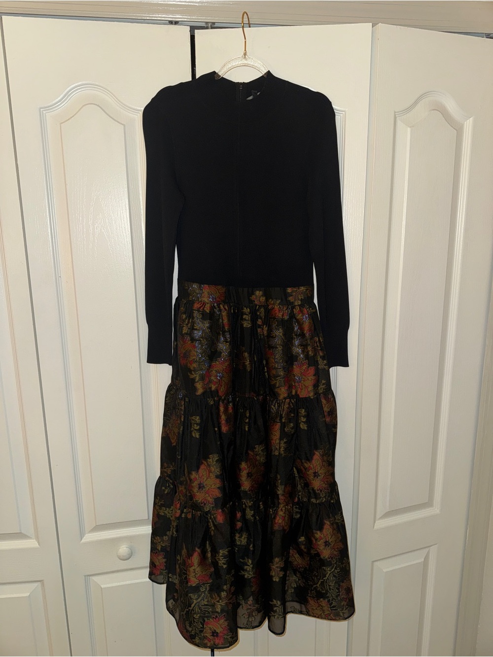 Ted Baker London Black Long-Sleeve Dress with Floral Tiered Skirt